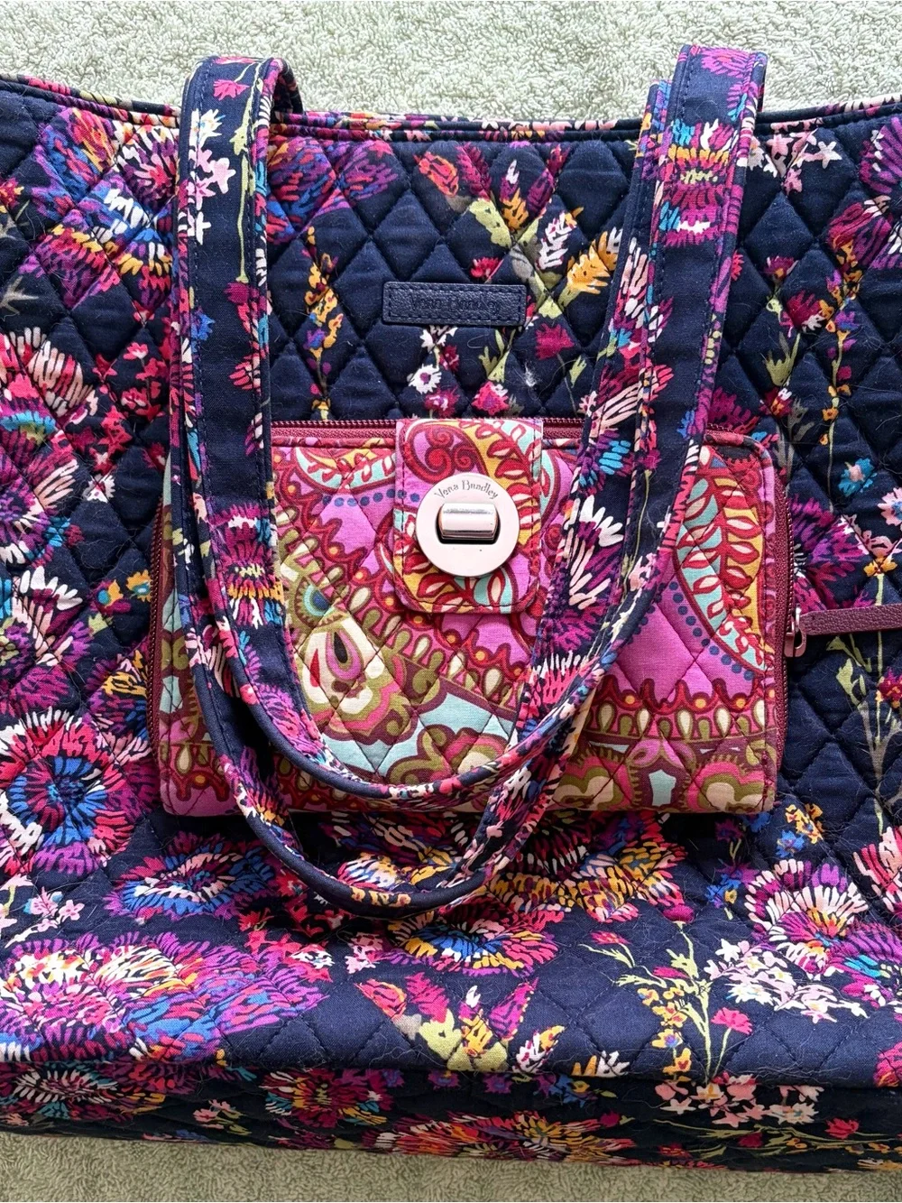 Vera Bradley Floral Quilted Tote Bag & Matching Wallet Bundle Set